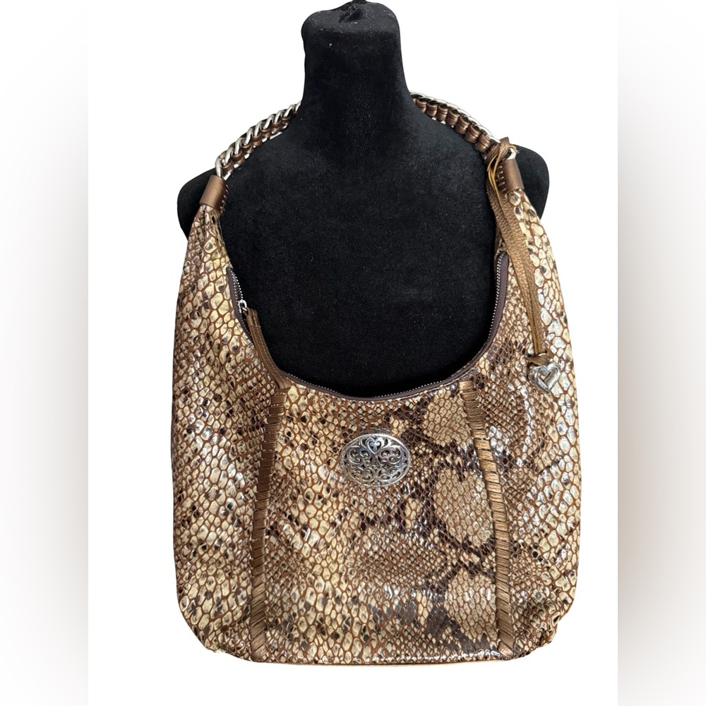 Brighton Vintage Genuine Leather Snakeskin Embossed Hobo Shoulder Bag $300 - Picture 1 of 10